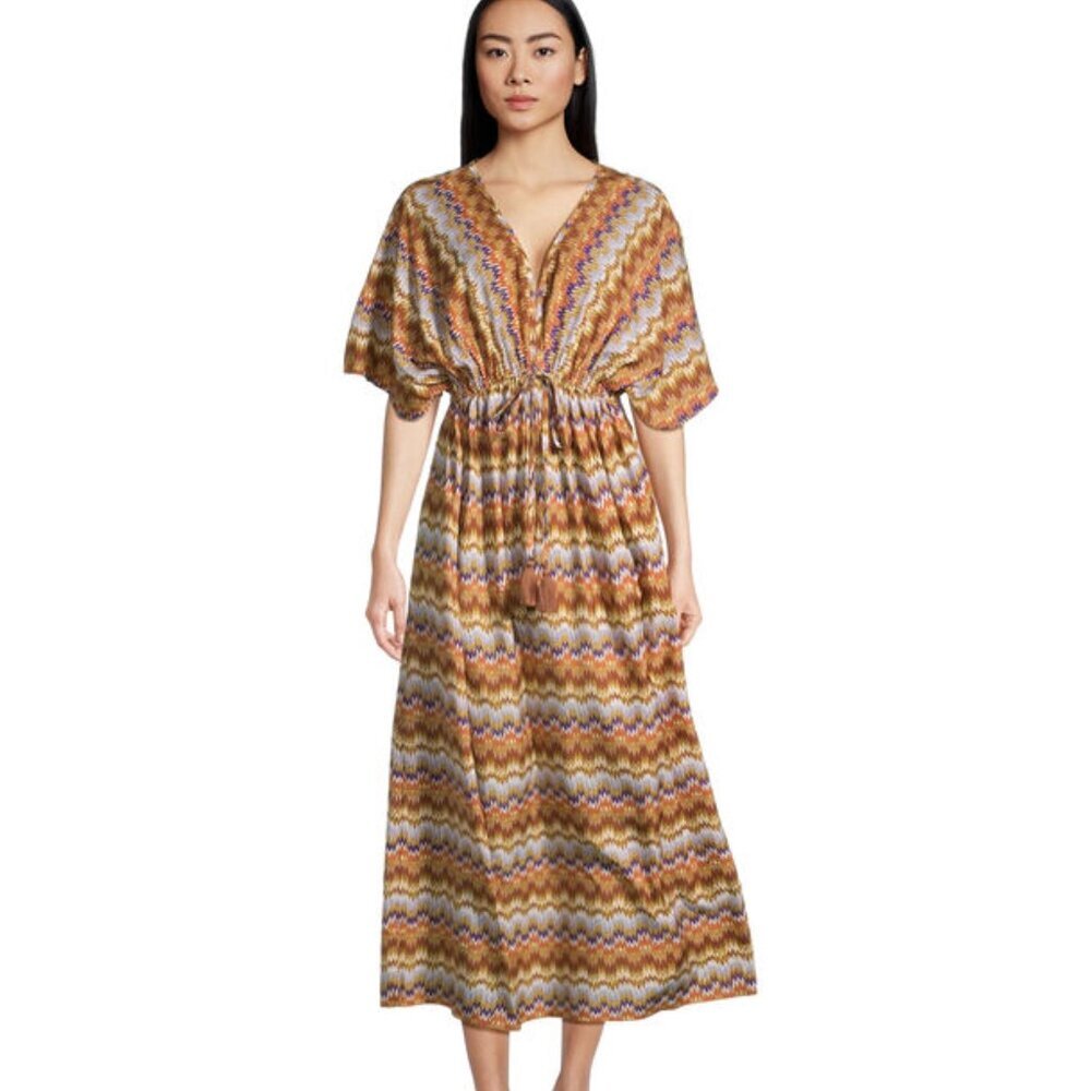 World Market Mira Brown And Purple Ritmo Geometric Kaftan Dress S/M